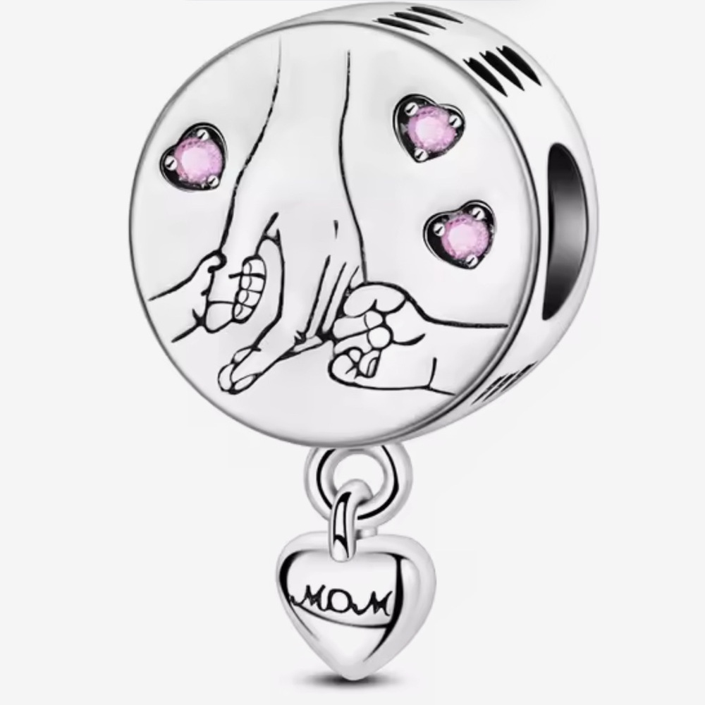🌻 S925 Sterling Silver MOM Charm with Pink sapphire Accents